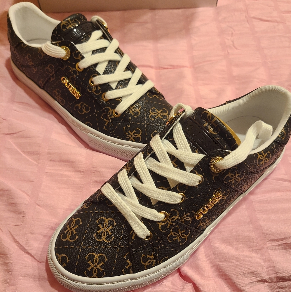 GUESS Brown and Gold Sneakers